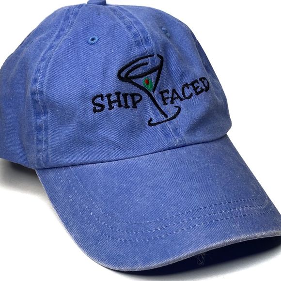Vintage Accessories - Ship Faced Periwinkle Embroidered Cotton Hat Cap